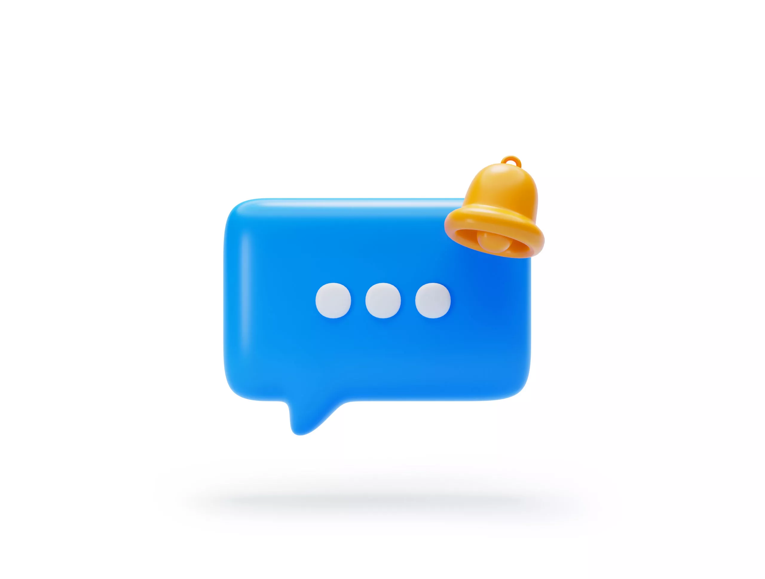 Chat message Blue Speech bubble icon with bell notification alert notice reminder symbol conversation button icon or symbol background 3D illustration